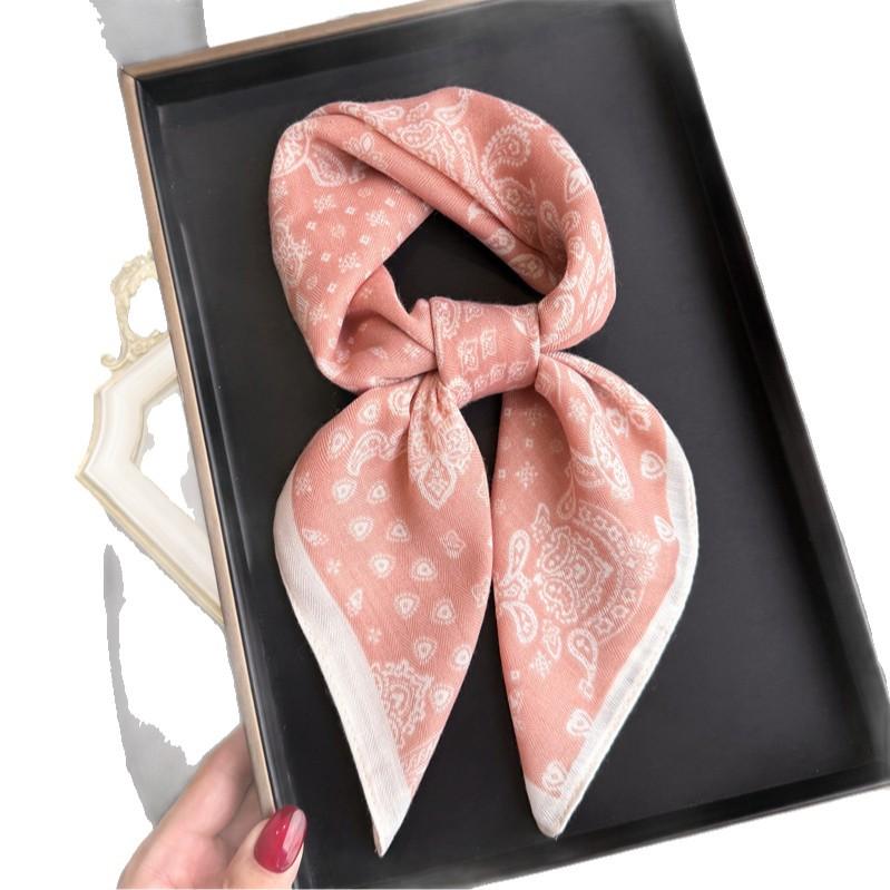 New Herringbone Pattern Cotton and Linen Small Square Scarf Silk Scarf Imitation Velvet Headscarf Shawl Sunscreen Scarf Women's Scarf