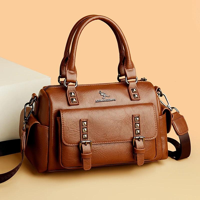Yumuşak deri kadın çantaları feminen Boston çanta büyük kapasiteli omuz çantaları