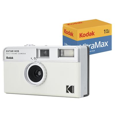 Kodak EKTAR H35 Film Camera Bundle with Kodak Ultramax 35mm Roll Film Half-Frame (Off-White) 400/24EXP