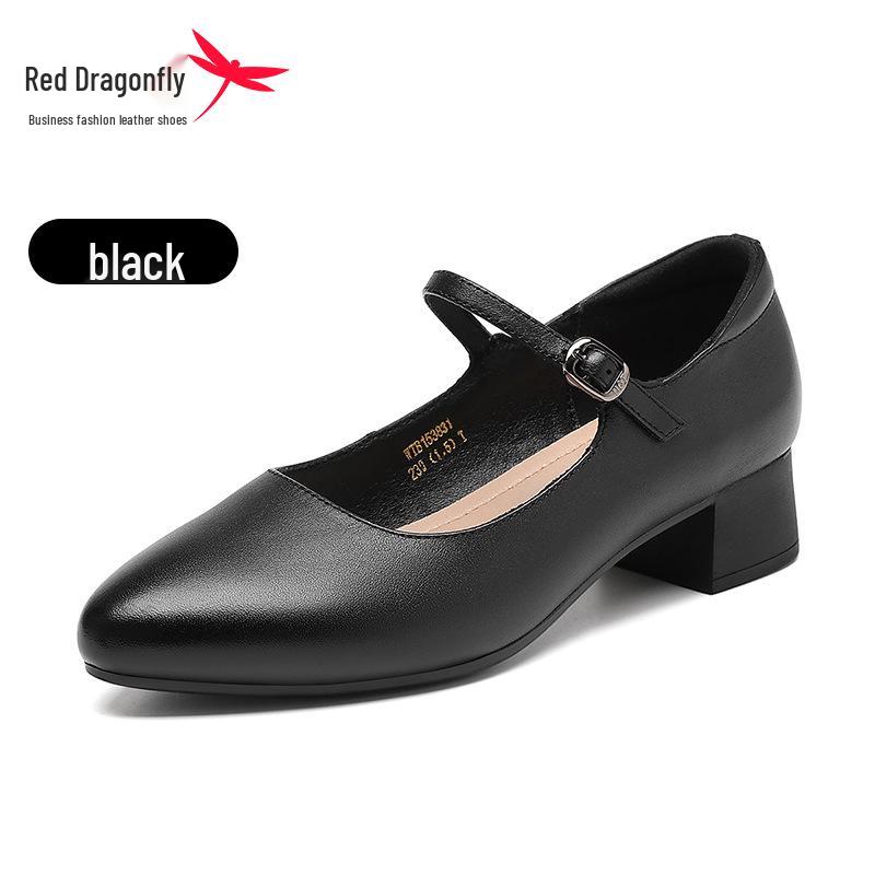 Red Dragonfly Women s Genuine Leather Chunky Heel Mary Janes - Soft, Comfortable Summer High Heels 38