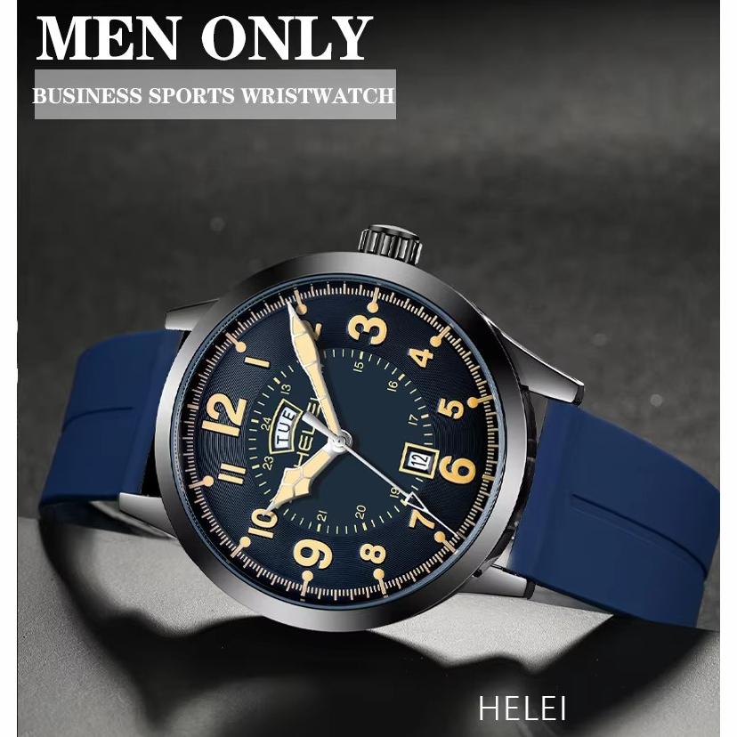 Mens Quartz Watch Large Dial Magnetic Clasp Rubber Strap Day Date Waterproof Wristwatches
