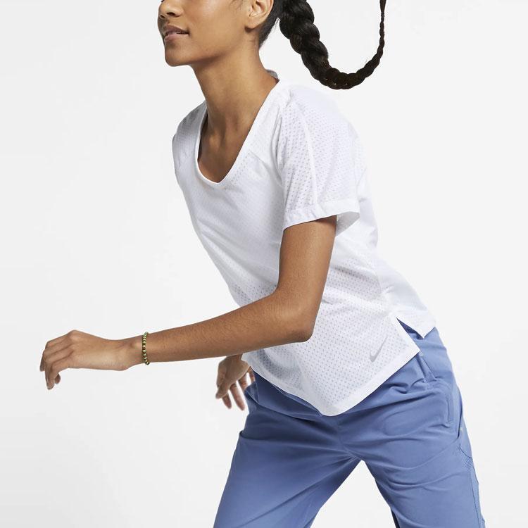 Nike Breathe Miler Running Tank Top Short Sleeve Women Tops White AJ8142-100