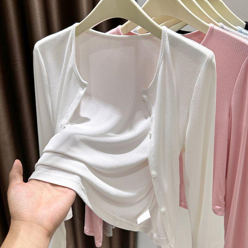 Women's Grey Knitted Sleeveless Sunscreen Cardigan Shawl - Summer Cover-up Dress