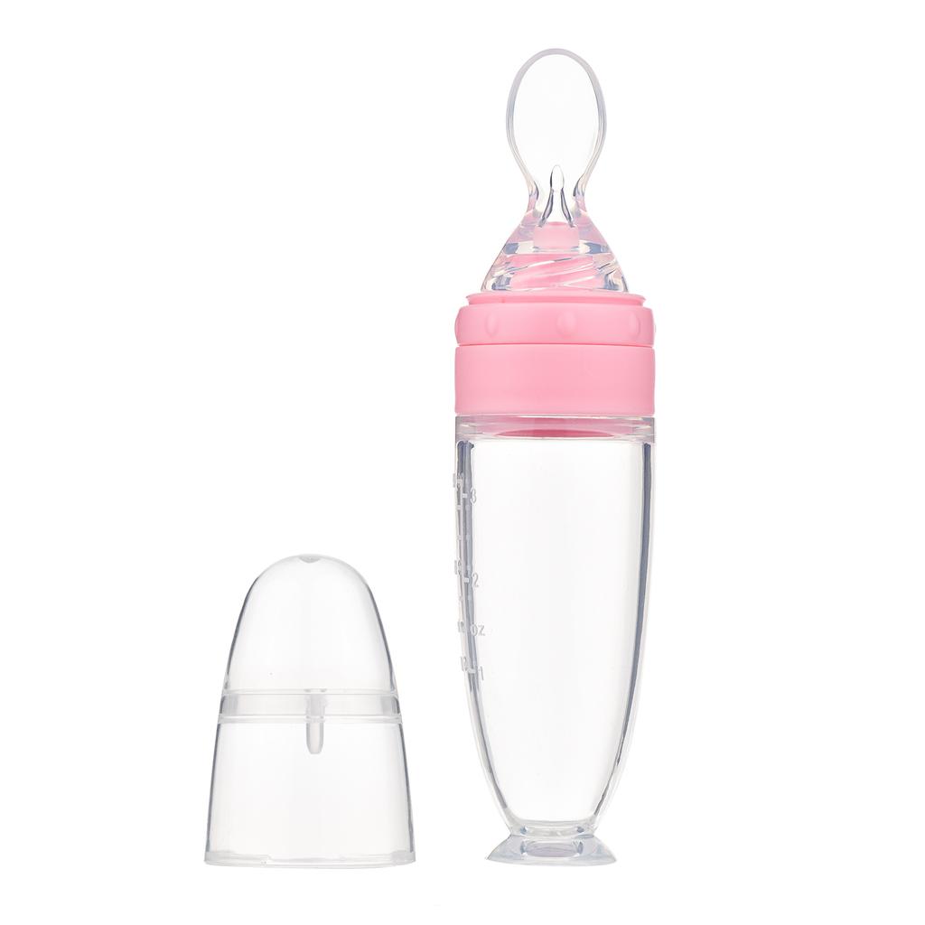 Cuillère d'alimentation pour bébé 90 ml de capacité avec balance Bouteille à presser en silicone, Cuillère PP intégrée pour nourrir Riz Pâtes, Fruits, Lait,