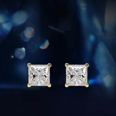 Pendientes de moissanita con corte príncipe para hombre, en plata 925 blanca y baño de oro de 14 quilates.