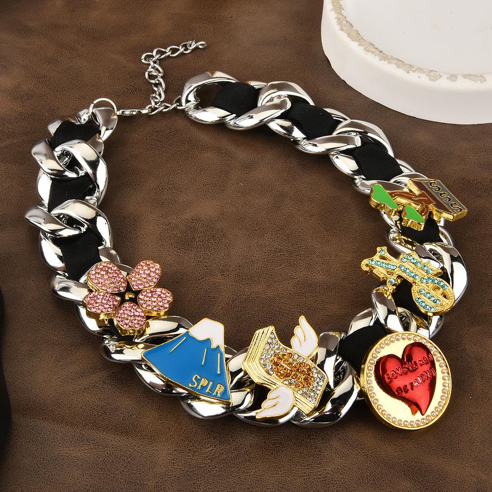 Exaggerated Wang Jiaer S Same Pearl Love Rotatable Necklace Hip-Hop Pendant Trendy Cool