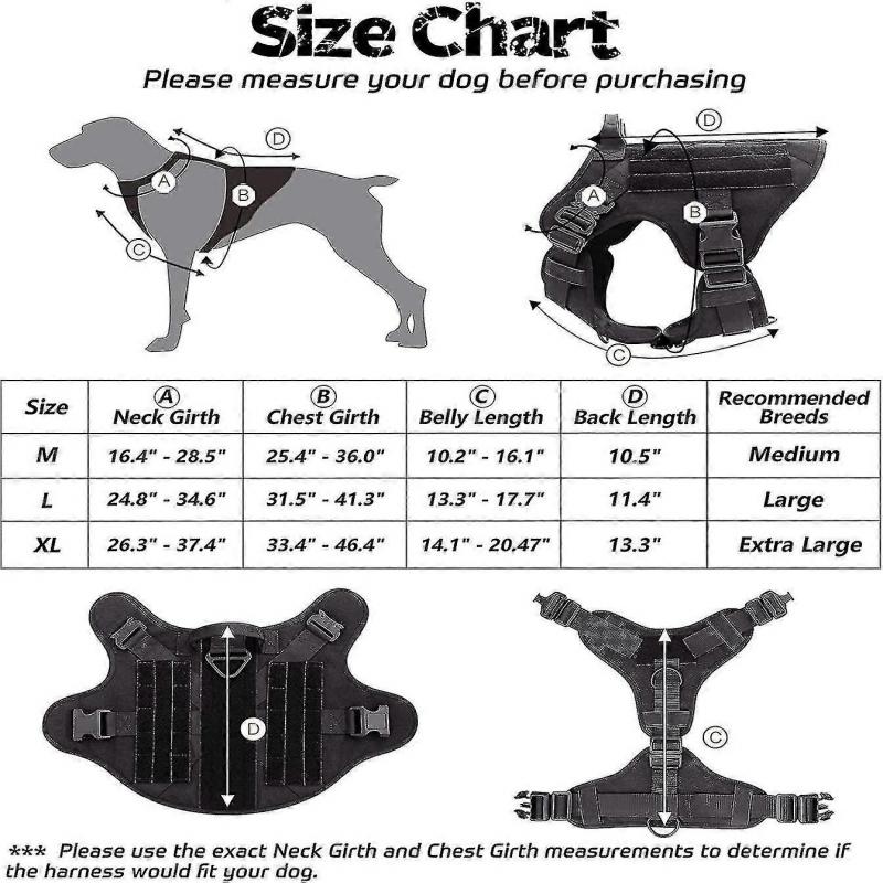 Taktisches Hundegeschirr und 1,2 m Bungee-Leine, Militärisches Hundegeschirr-Set für große und mittelgroße Hunde, Jagd, Training - -