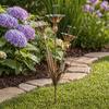 Flamed Copper Three Calla Lilies Garden Stake with Bells, Metal Flower Yard Art Decor, Outdoor Wind Bell Stake for Lawns,