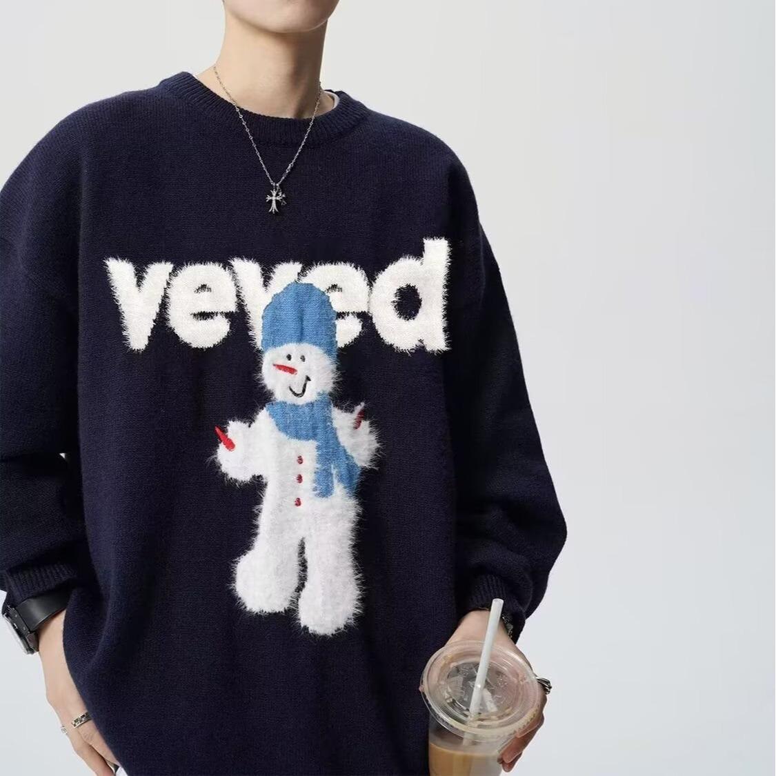 Men s Trendy Mink Velvet Knitted Sweater - Christmas Snowman Letter Style, Autumn/Winter Fashion Knitwear 3XL