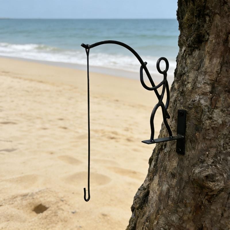 Creative Fisherman Wall Hook Metal Plant Hanger For Indoor Outdoor Decoration Iron Construction Planter Holder