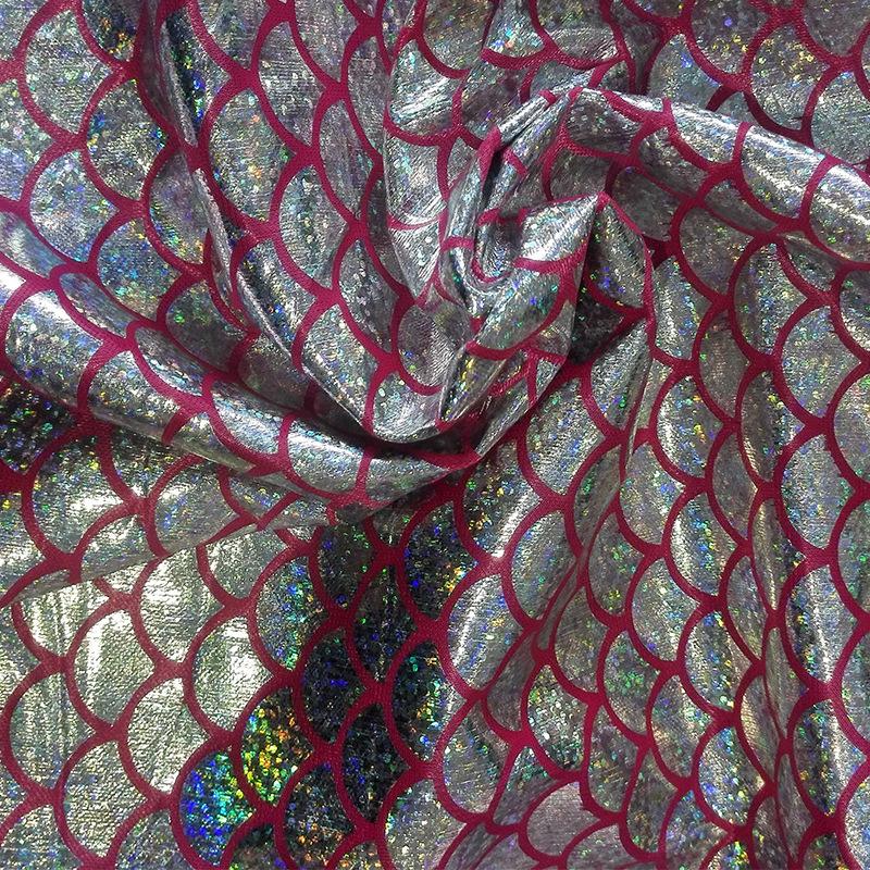 Colorful Laser Fish Scale Pattern Fabric Mermaid Gold Embossing for DIY Toy Decor Stage Performance Costume Fabric