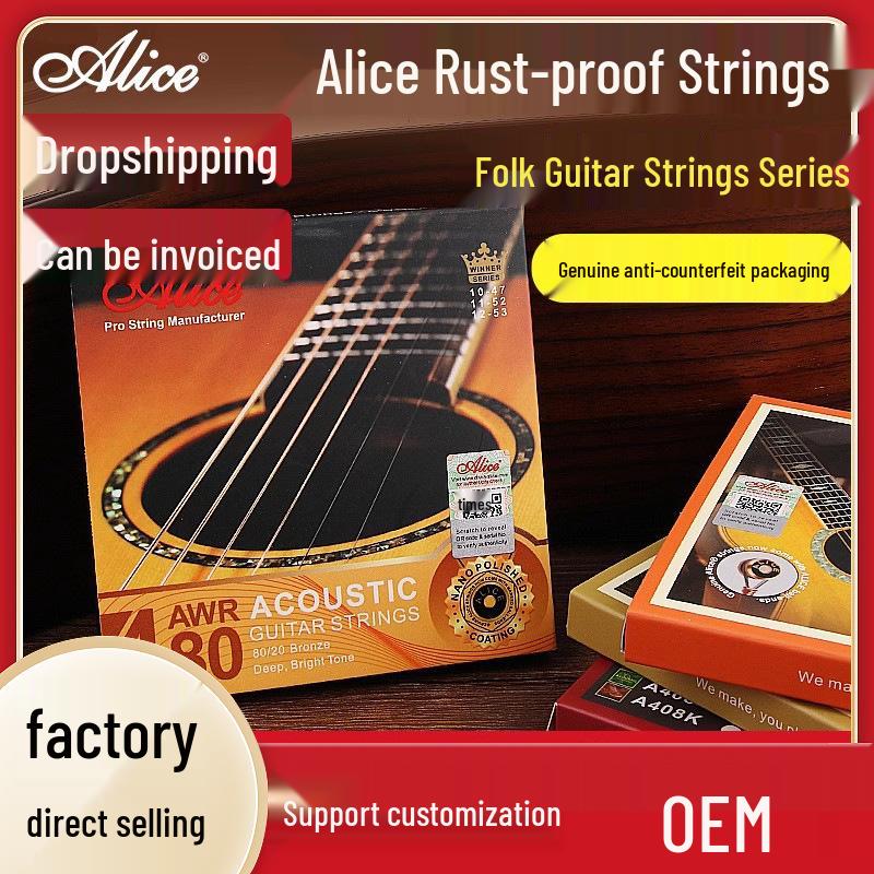 Alice Folk Guitar Strings Set: 6 Rust-Proof Steel Core Strings for Acoustic Guitars