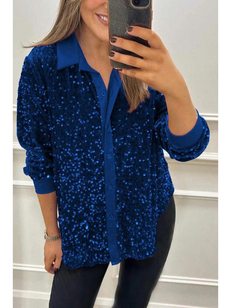

2024 Autumn/Winter Fashion Loose Long Sleeve Sequin Shirt 2XL