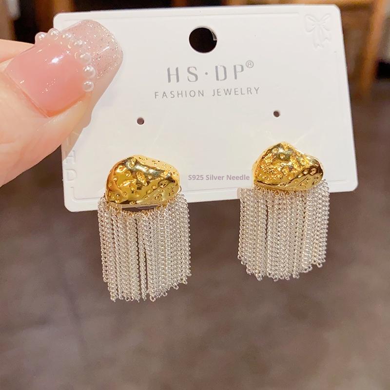 French Luxury Silver White Tassel Earrings  Women Silver Needle Earring Accessries