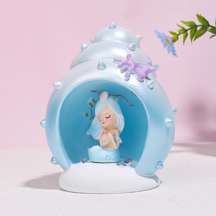 

Ночник на батарейках-таблетках, мультяшный, милый, в виде русалки и раковины синий