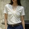 Design Kink V-Neck Front Shoulder Short Sleeve T-Shirt Women's Summer Skinny Slim Top