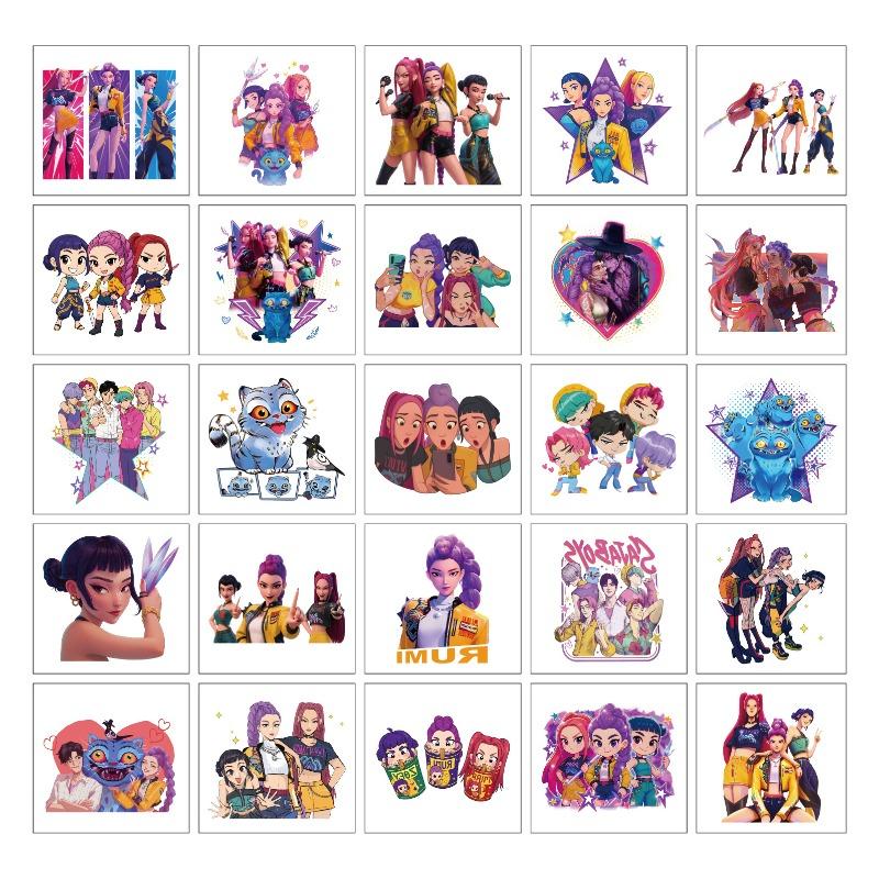 25pcs cartoon hunting women's group tattoo stickers KPop advanced color cartoon graffiti creative tattoo stickers S party gifts