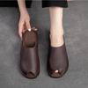 Johnature Pantofole piatte traspiranti con suola morbida Ciabatte aperte vintage in vera pelle Scarpe da donna versatili