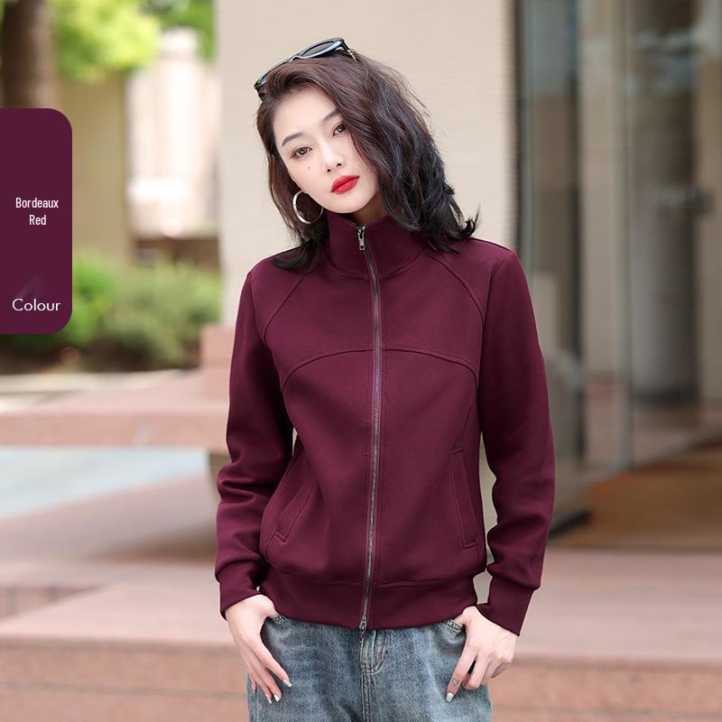 2025 Versatile Women's Stand-up Collar Double Zipper Cardigan: Casual Long Sleeve Sports Jacket