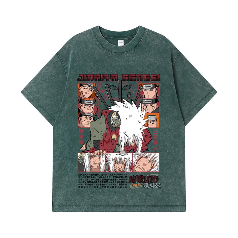 275 GSM Washed T-shirts 100% Cotton Naruto V5 Jiraiya Print Unisex Heavy Cotton T Shirt