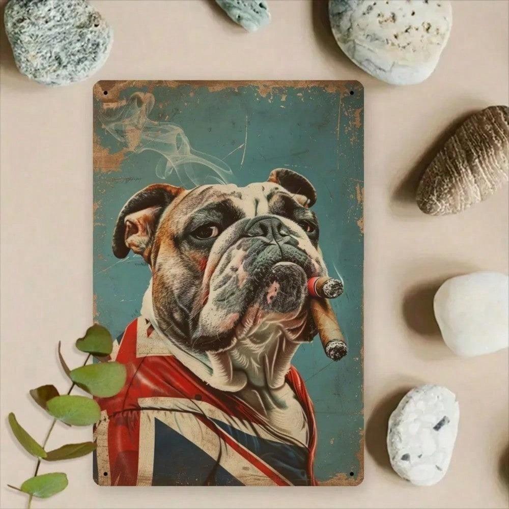 Vintage Metal Poster English Bulldog Cigar Retro Bar Wall Decor