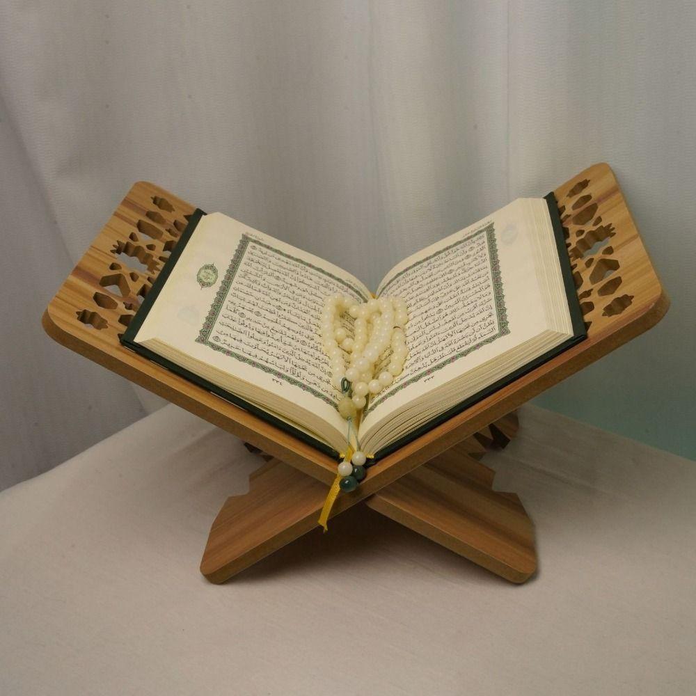Flower Pattern Wooden Quran Holder Elegant Style Hollow Out Holy Book Shelf Detachable Recipe Storage Rack Islamic Muslim
