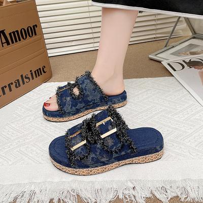Damen Doppel-Schnallen Plateau Birkenstyle Pantoletten Lässige Sommer-Flats
