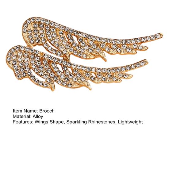 Women Alloy Brooch Pin, Wings Shape Lapel Badge with Sparkling Rhinestones, Brooch Versatile Accessory for Sweaters Collars Hats Bags Coats Scarves