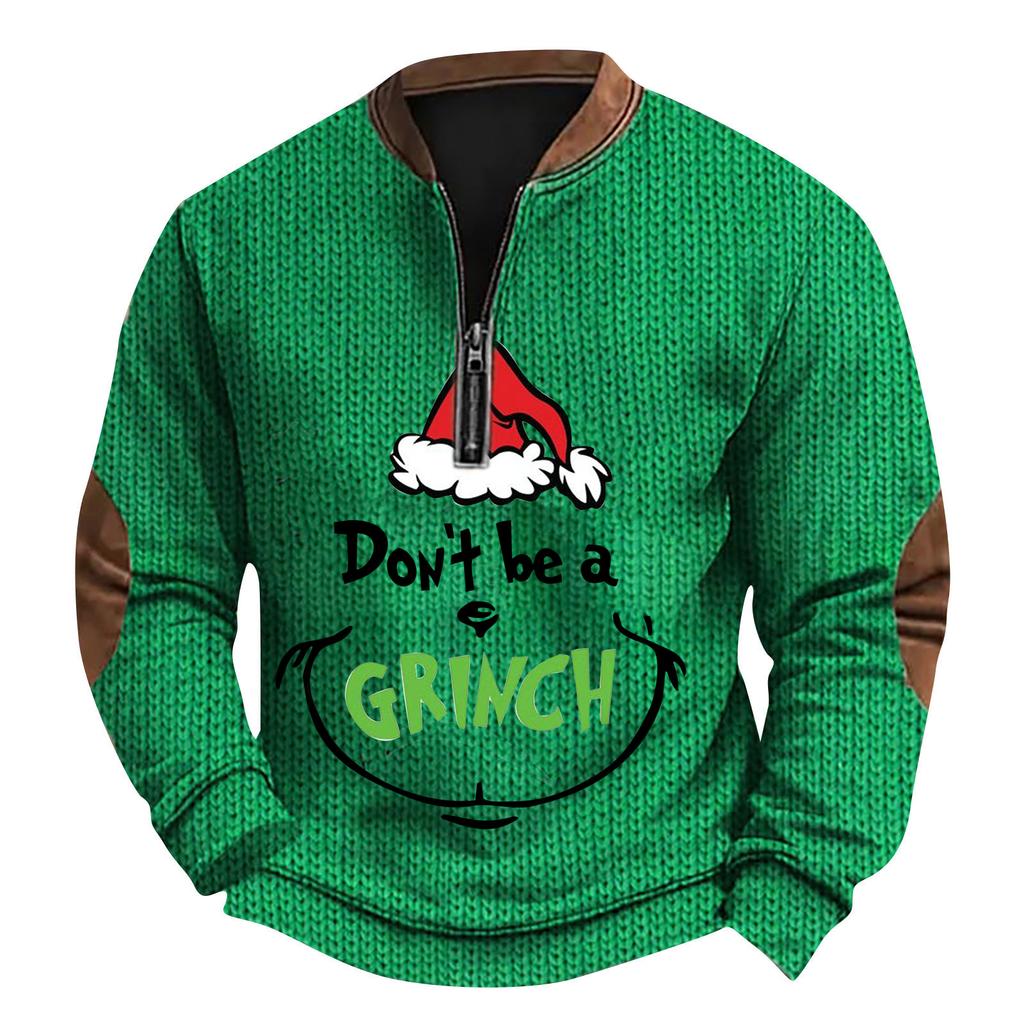 Mens Christmas Sweater Zip Up Sweatshirts Vintage Knit Graphic Sweatshirt Xmas Stand Collar Pullover