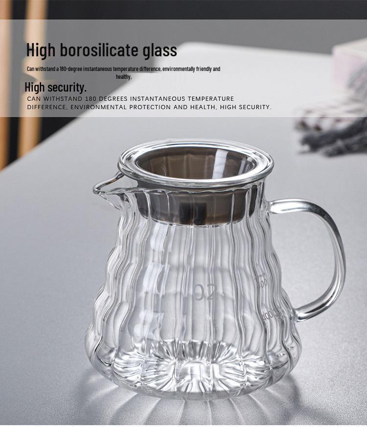 Vertical Stripe Borosilicate Glass Pour-Over Coffee Maker with Scale & Logo Option