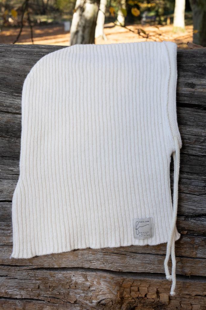 Balaclava woolen balaclava, ribbed weave, ecru