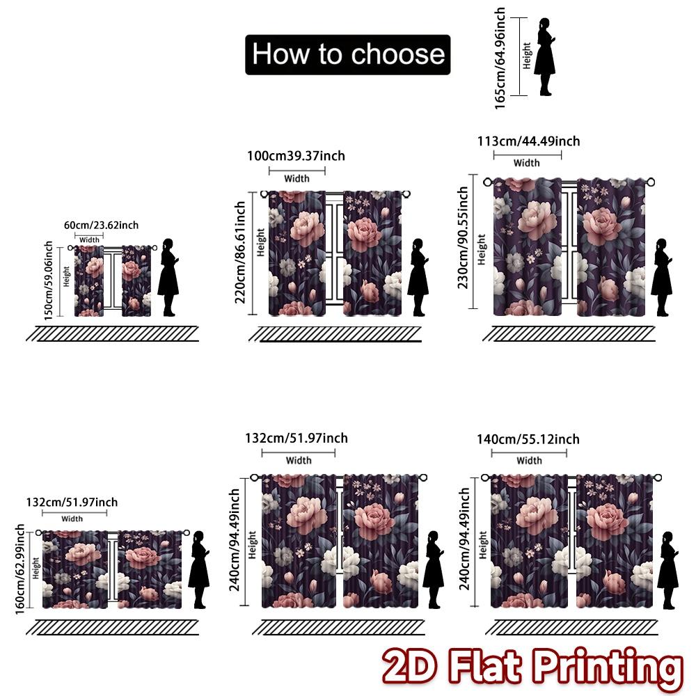 2D FLAT PRINTING 2pcs Curtains (Without Rod) Floral Elegance on Dark Background Easter Festival Minimalist Curtains Prints Light