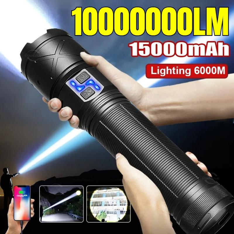 Neue Ultrahelle LED-Taschenlampe USB Wiederaufladbare Zoom-Taschenlampen Lange Reichweite 6000M LED-Taschenlampe Camping Angeln Arbeitslampe