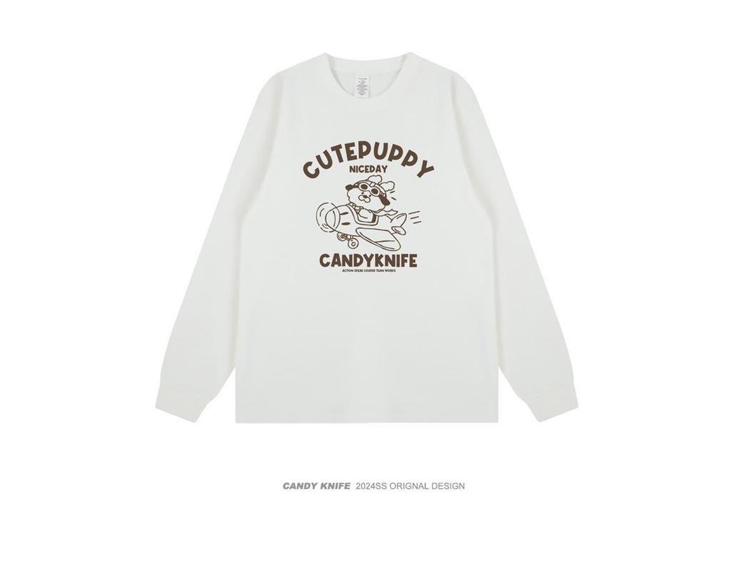 Korean-Style Cartoon Print Cotton Sweatshirt: Autumn/Winter Trendy Unisex Long Sleeve T-Shirt