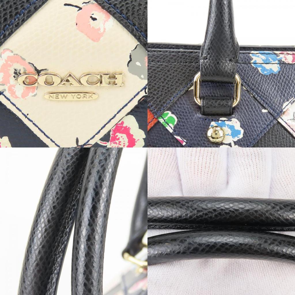 Used COACH Handbag Patchwork Flower F38210 Leather Black Navy Shoulder
