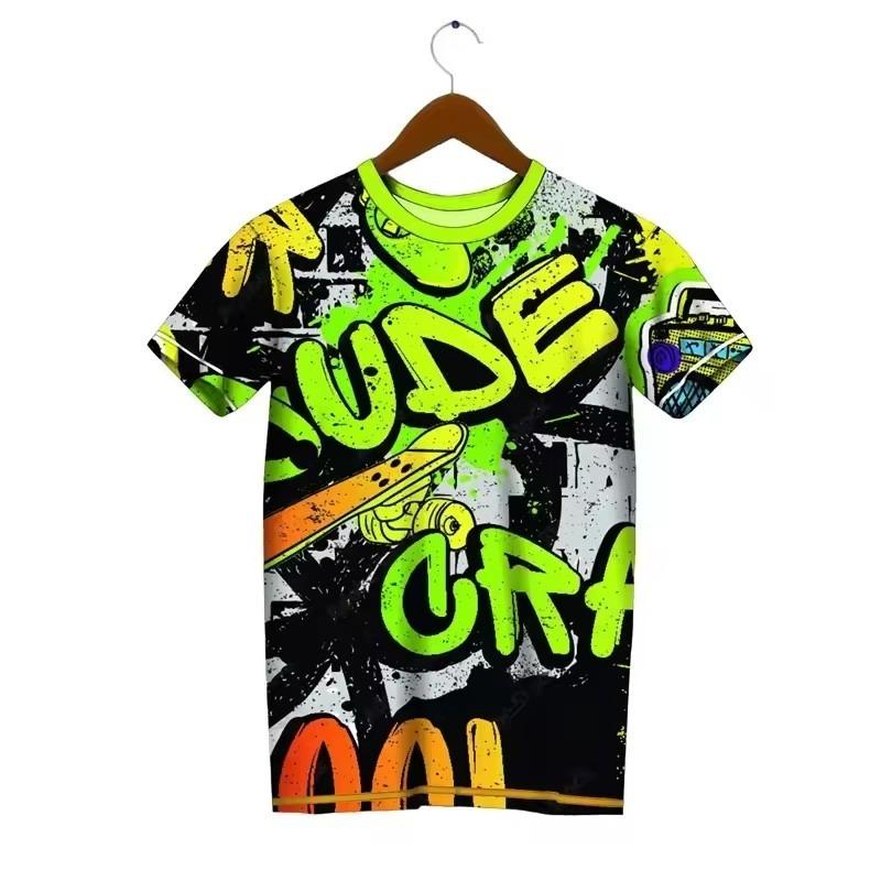 Trendy Graffiti Pattern T-shirt Men Fashion Summer Short Sleeved 3D Printed T-shirt Cool Streetwear Hip-hop T-shirt