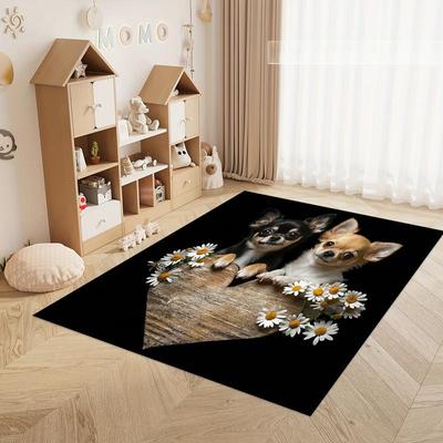 Niedlicher Chihuahua Hund Muster Teppich Entzückender Dekor Teppich Anti-Rutsch-Matte für Eingangsbereich Wohnzimmer Schlafzimmer Haustier-Themen Heimdeko