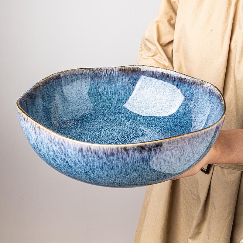 Yunmeng Blue Kiln-Changed Glaze Tableware Is Exported To Europe, America And Other Retro Personalized Blue Irregular Ceramic Dishes