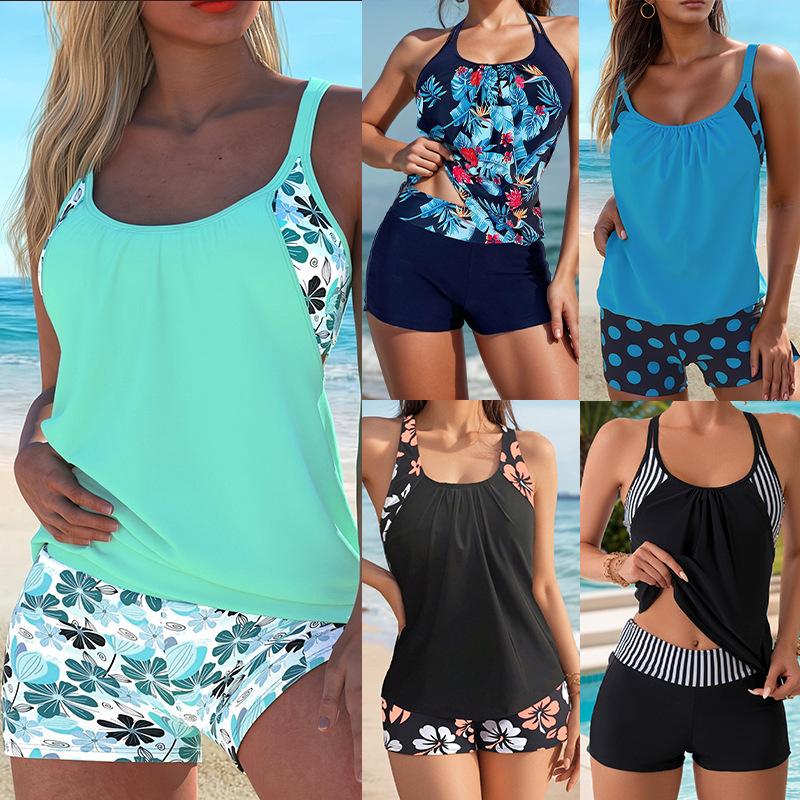 Damen Bedeckter Tankini Badeanzug Modischer Badeanzug mit Shorts, Zweiteiliges Bikini-Badebekleidungs-Set