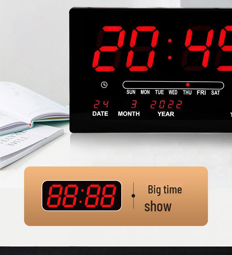 LED Digitaler ewiger Kalender mit großen Ziffern, Wanduhr mit Temperatur- und Luftfeuchtigkeitsanzeige.