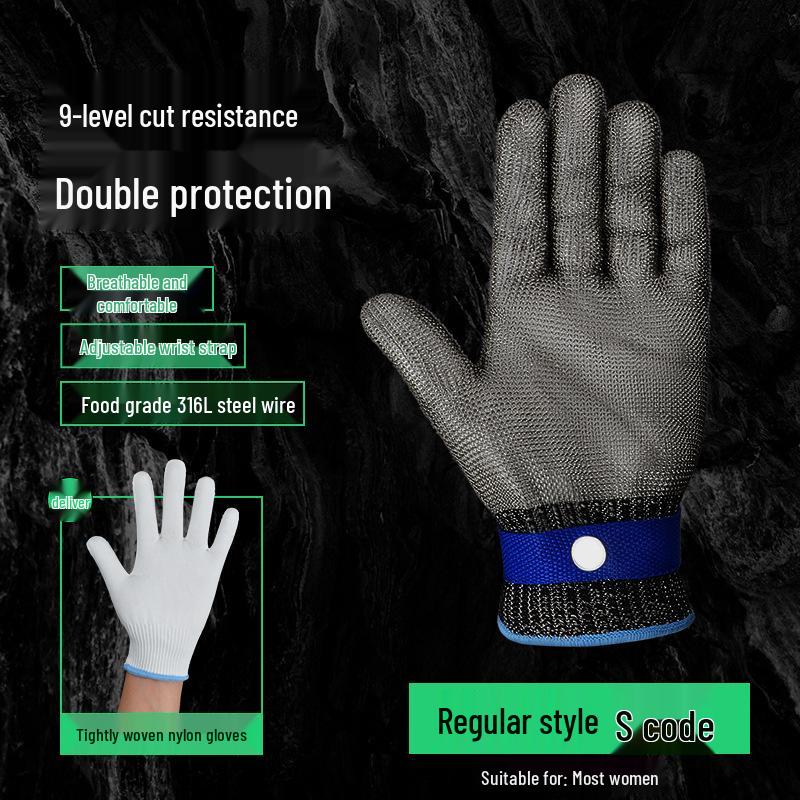 

Steel Wire Cut-Resistant Gloves - Anti-Cut, Five-Finger Metal Protection for Shucking Oysters & Dry Work