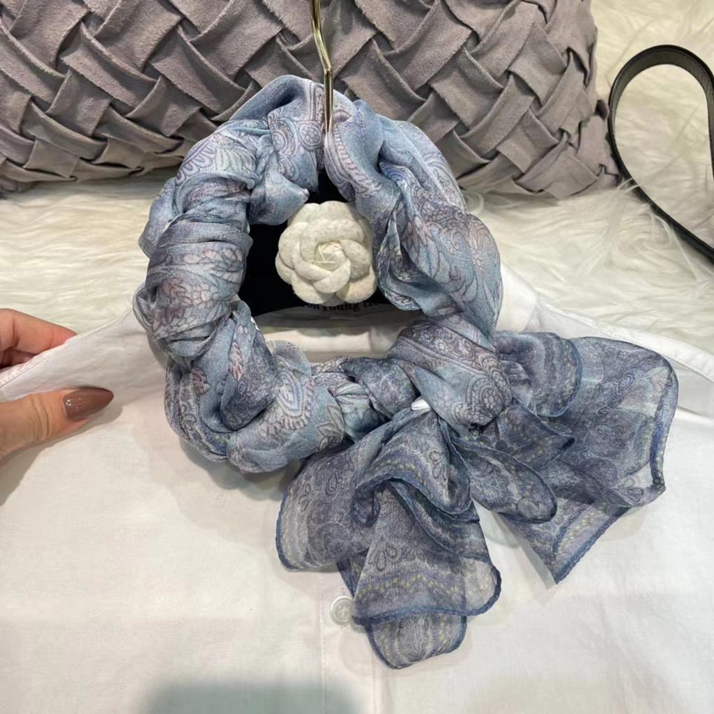 [Bysifa] Grey Blue Silk Scarf Cape Fashion Ladies 100% Silk Long Scarves Foulard Women Plaisley Design Chiffon Scarves Bufandas