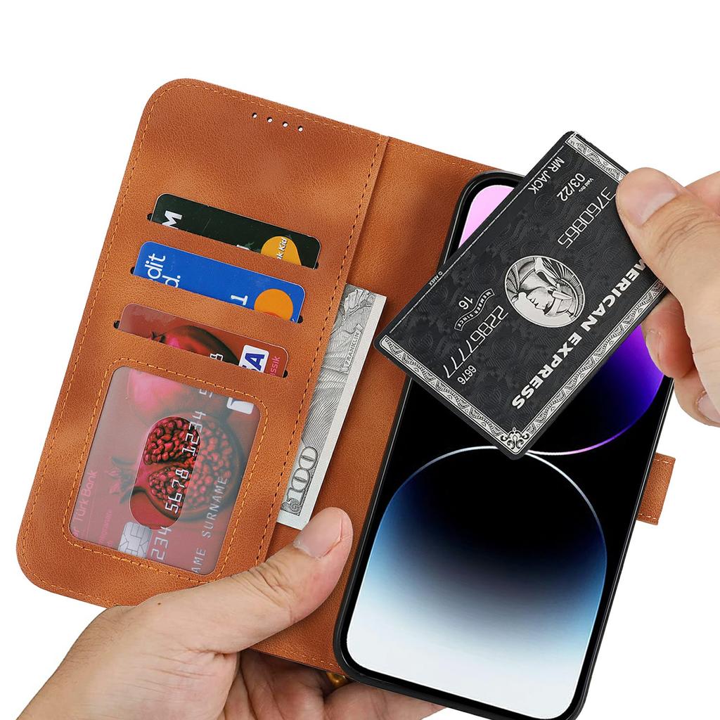 For iPhone 14 Pro Max Wallet Case Double Folded Edge Skin Touch PU Leather Flip Phone Cover