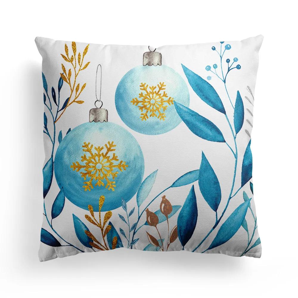 New Christmas Blue Watercolor Elk Pillowcase Christmas Decoration Holiday Gift Living Room Sofa Ornament Bedroom Home Decoration