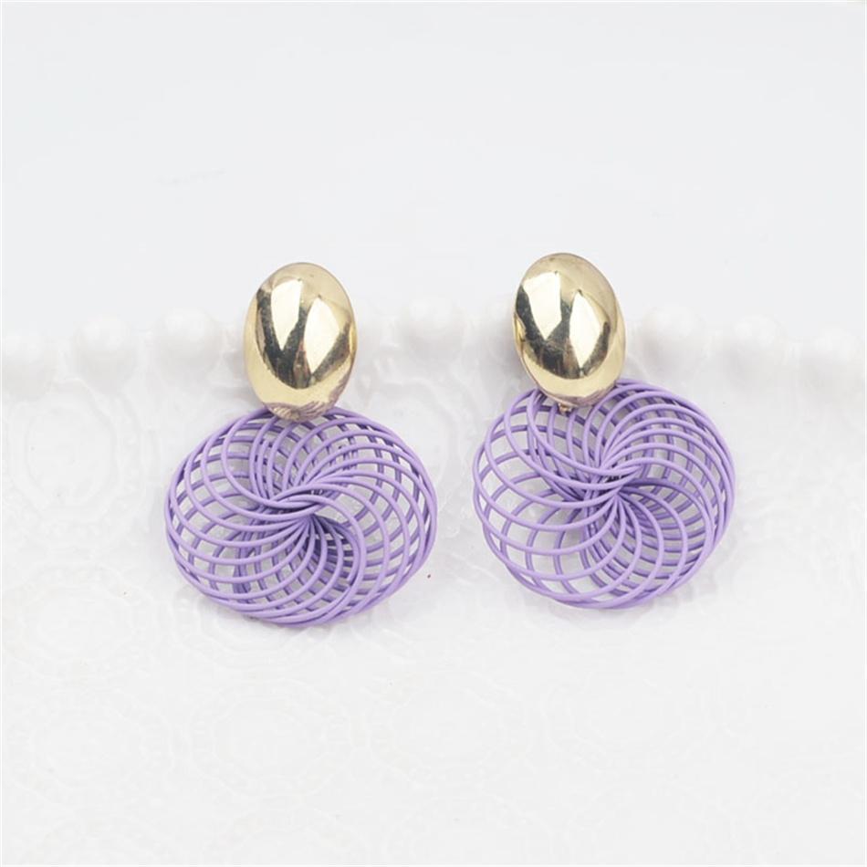 Stranded Wire Circle Pendant Earrings for Women Geometric Metal Enamel Loop Jewelry Oorbellen Red Earring