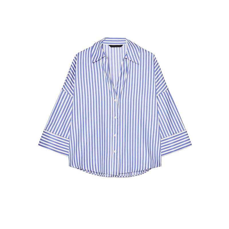 Spring New Women's Clothing Asymmetric Hem Wide Sleeve Poplin Comfortable Long Sleeve Lapel Shirt 2246255