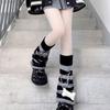 Calentadores de Piernas de Punto Rayados Góticos Punk Calaveras Cruces Adornos Cubre Pies Piernas Calcetines Largos Holgados Acampanados para Mujeres Niñas