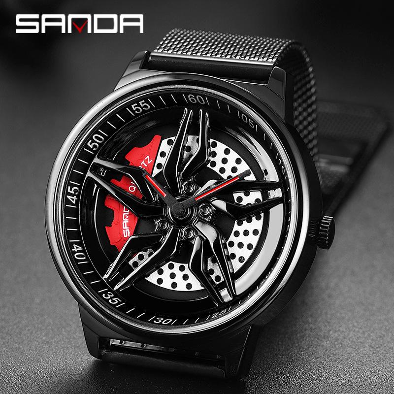 Sanda Men's Quartz Waterproof Mesh Strap Watch | Rotating Wheel Design