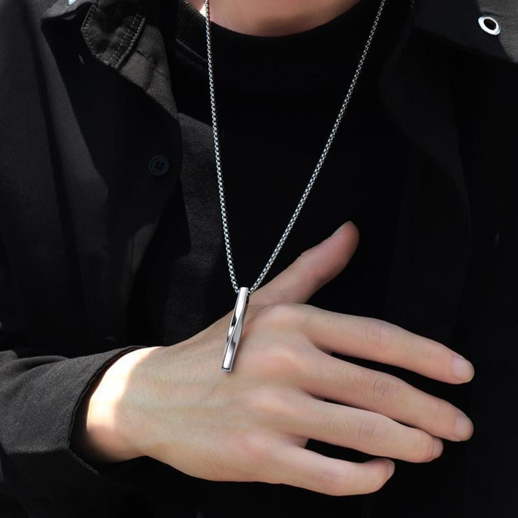 Hip Hop Spiral Vertical Bar Pendant Necklace Minimalist Jewelry Charm for Unisex