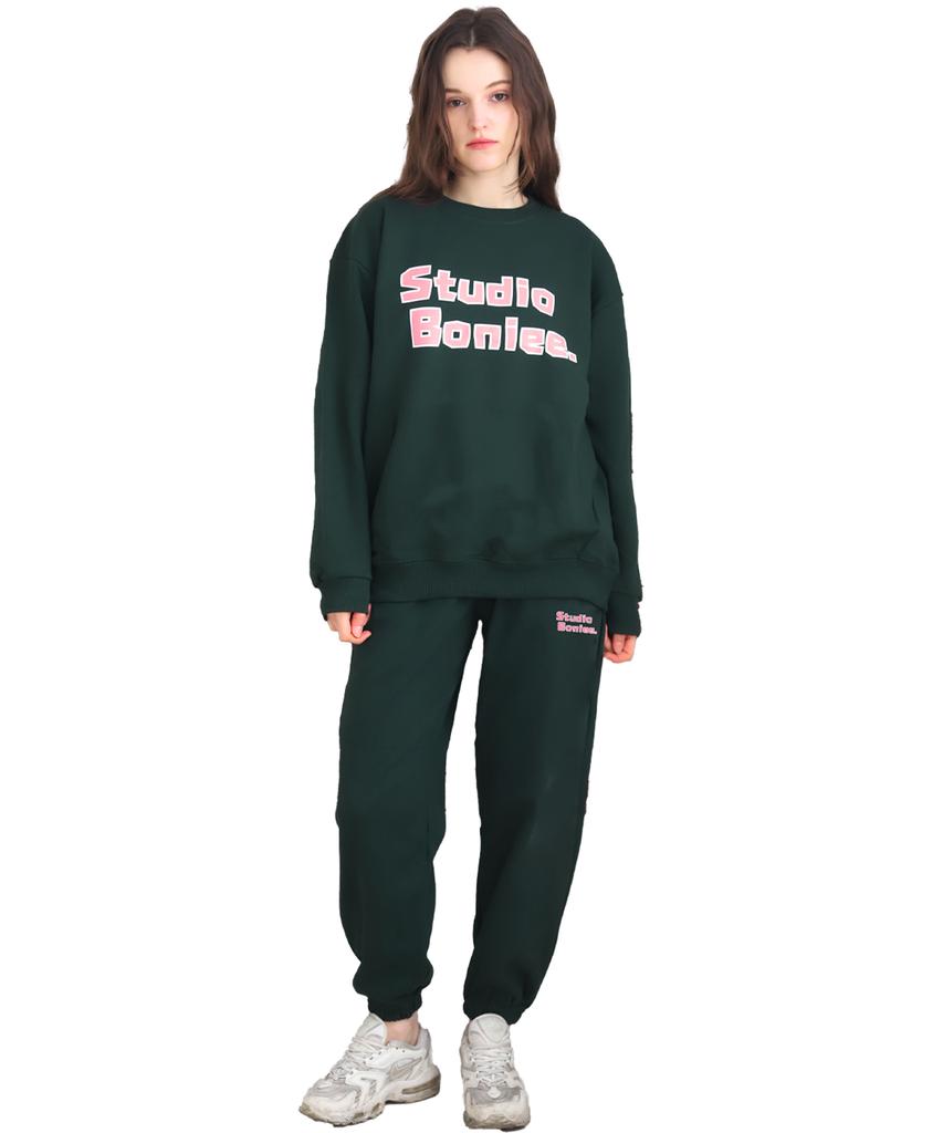 BONIEE [Fleece Lined] Small Block Typo Jogger Elastic Pants Green